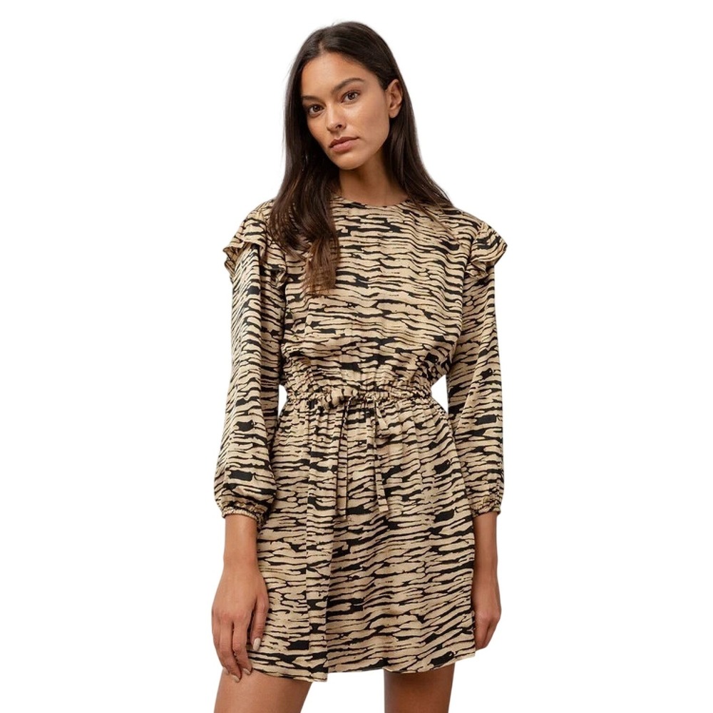 NEW Rails Canyon Tiger Print Mini Dress Tan Black Ruffle Shoulder XS